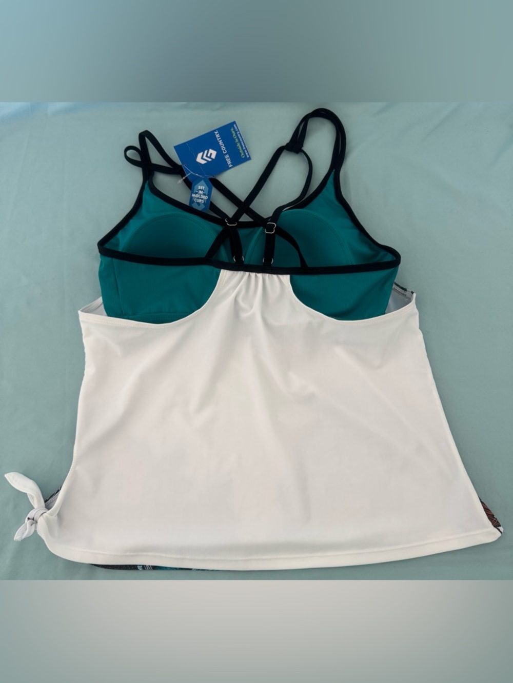 Free Country Women’s Side-Tie Tankini Swimsuit Top With Macrame Floral - Picture 4 of 10